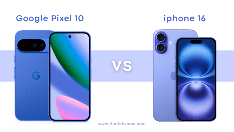 Side-by-side design and features comparison of Google Pixel 10 and iPhone 16